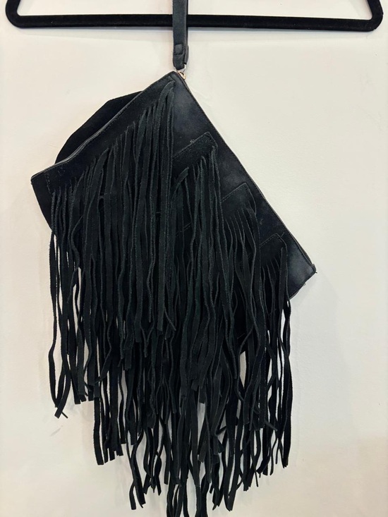 Handbags - Forever 21 Black Suede Fringe Clutch Wristlet Boho Western Bag #O23